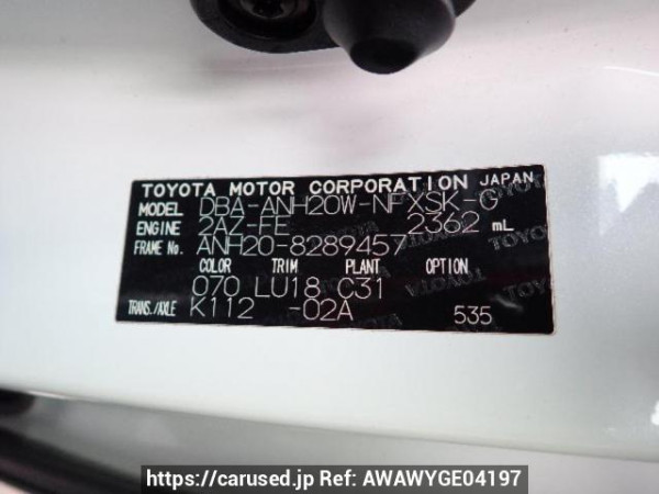 Used 2013 AT toyota vellfire ANH20W Image[8]